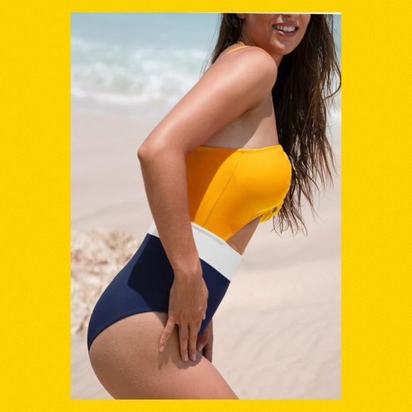 Yellow, white and blue one piece swimsuit. - Picture 6 of 10
